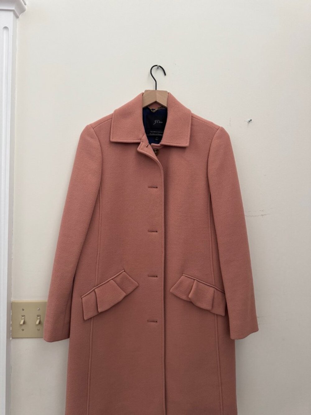 J.Crew Topcoat Ruffle Pockets Italian Double Cloth Wool Coat Pink Size 2 - Picture 3 of 8